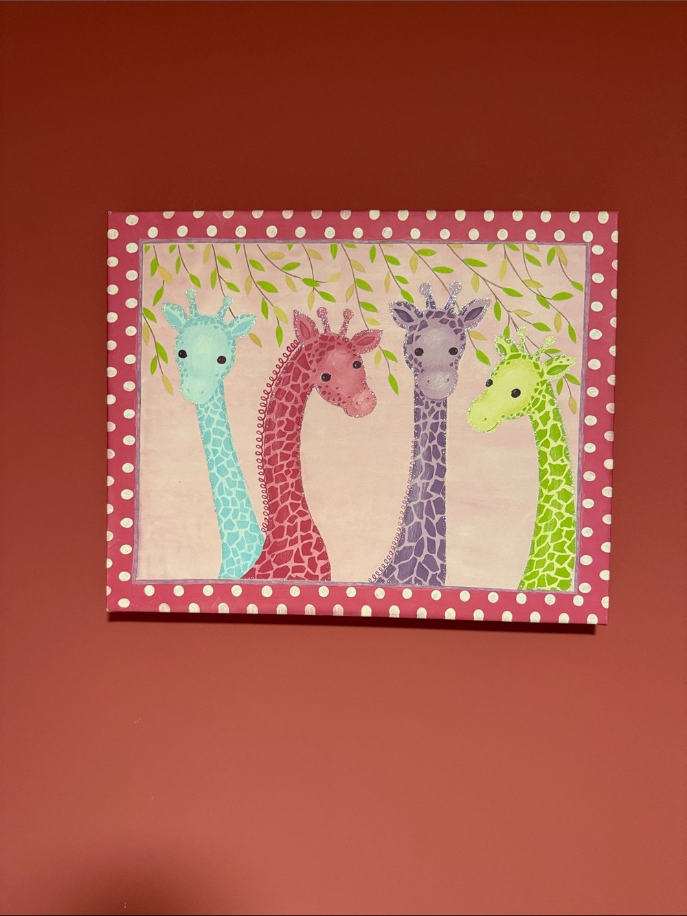 Playful Pastel Giraffe Canvas Wall Art - Pink Frame